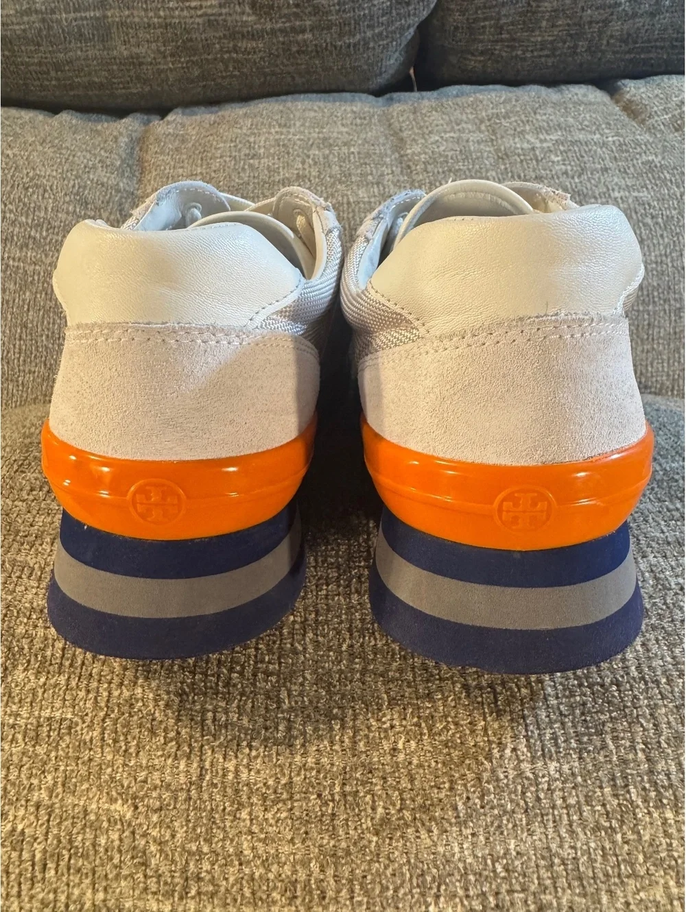 Tory Burch Sawtooth Low Top Sneakers White Grey Orange 9M